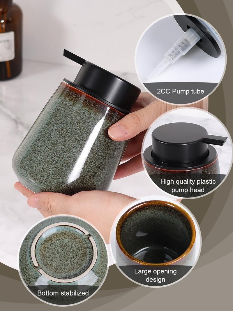 INGOFIN Ceramic Lotion Dispenser - 12 oz Refillable Hand Soap Dispenser Bathroom, Modern Liquid Dispenser with Pump, Dish Soap Dispenser for Kitchen,Kiln-Glazed Blue and Green - Image 5